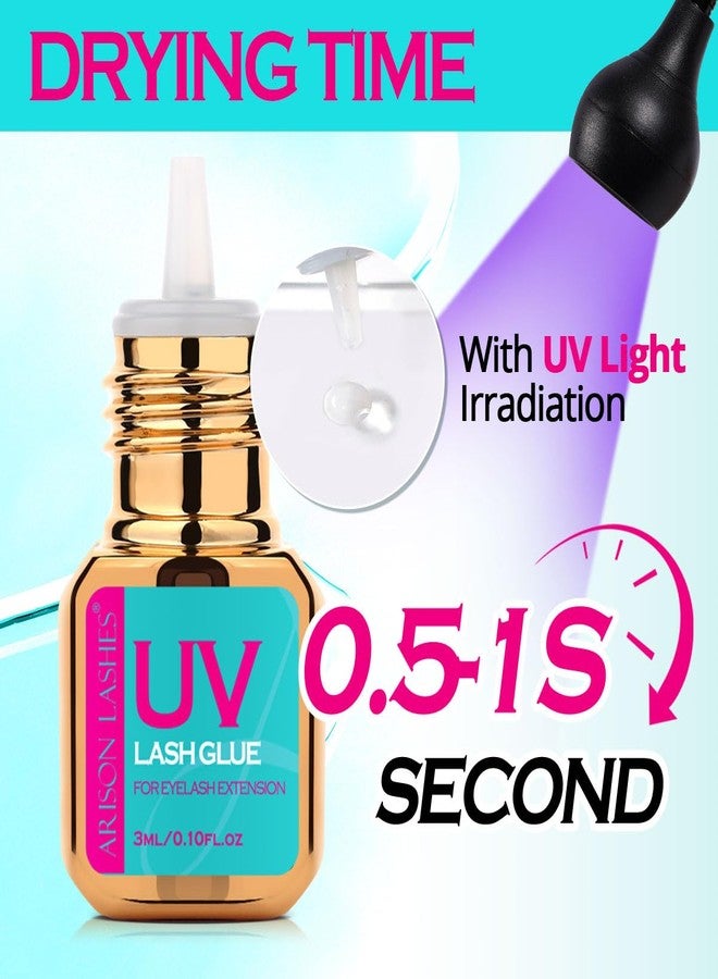 أريسون لاشز غراء رموش بالأشعة فوق البنفسجية، سريع الجفاف في ثانية واحدة، قوي التثبيت، مقاوم للماء، آمن، لا يسبب تهيجًا، يدوم حتى 75 يومًا، للاستخدام الاحترافي فقط (3 مل) - Image 2